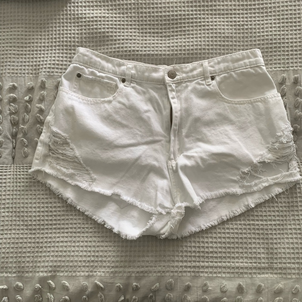 Garage white denim shorts